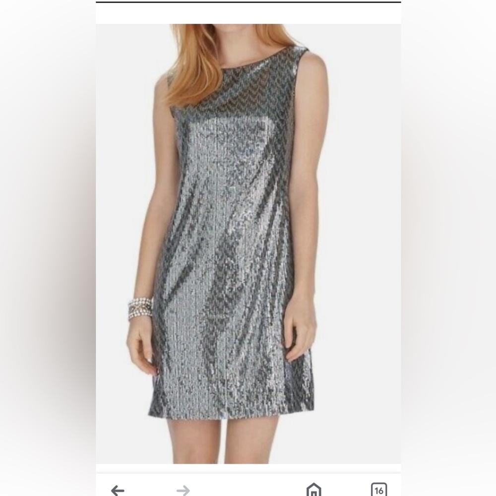 White House Black Market mixed sequin shift dress XS. Silver/blue sequins. Nice